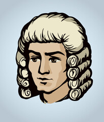 Vintage french wig. Vector drawing