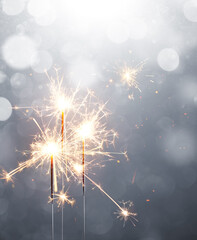 Glittering sparklers, Merry Christmas and Happy New Year