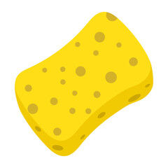 Yellow washing sponge icon. Cartoon flat style. Template of cleaning supplies. Tool for kitchen, domestic household, washing or bathing. 
