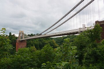 view of the Isambard Kingdom Brunel designed Clifton suspension bridge over the river Avon and...