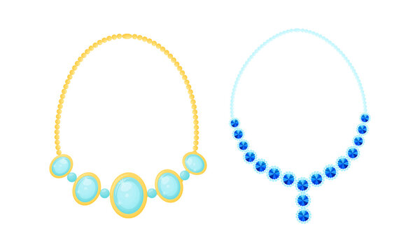 Necklace as Jewellery or Jewelry Item and Personal Adornment Vector Set