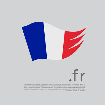 France flag. Colored stripes of the french flag on a white background. Vector stylized design national poster with fr domain, place for text. Tricolor. State patriotic banner france, cover