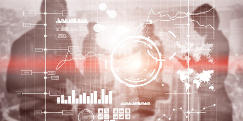Fototapeta na wymiar Display interface intelligence dashboard and charts. Financial key performance indicators