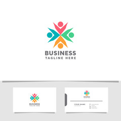 Colorful people logo with business card template