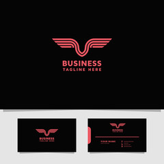 Wing on letter V logo with business card template