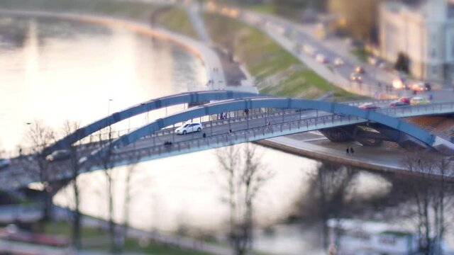 Time lapse of Mindaugas bridge across Neris river in the center of Vilnius, Lithuania.