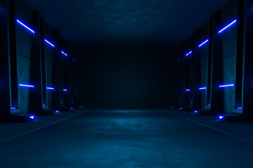 Fototapeta na wymiar Empty dark room, Modern Futuristic Sci Fi Background