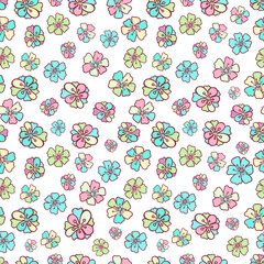 Vector seamless pattern colorful design of abstract lined flowers in pastel tones