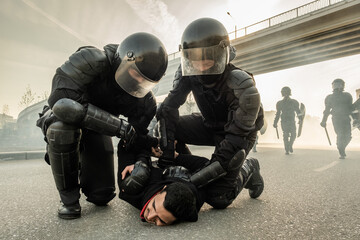 Arresting protester on street