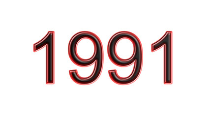 red 1991 number 3d effect white background