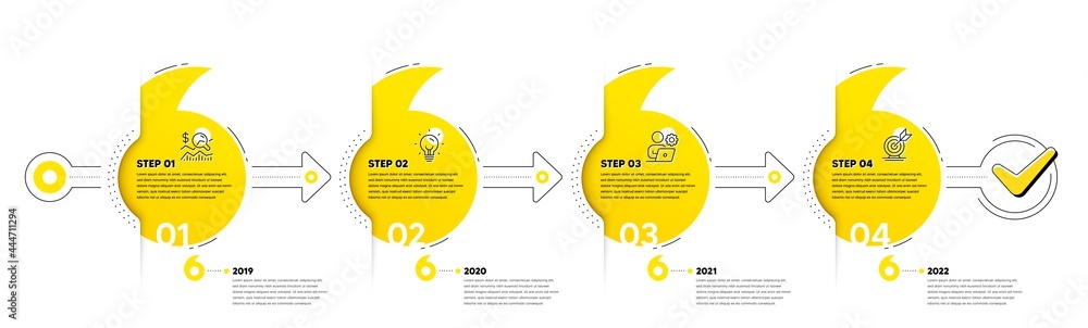 Poster business infographic timeline with 4 steps. quotes journey path infographics. workflow process diagr