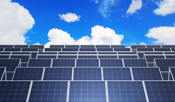 solar panal with blue sky. 3d rendering