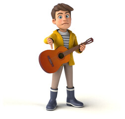 Fun 3D Illustration of a cartoon kid with rain gear