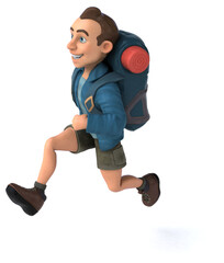 Fun illustration of a 3D cartoon backpacker