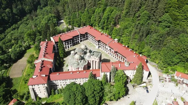 Amazing Aerial view of Rila Monastery, Kyustendil Region, Bulgaria