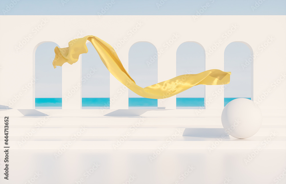 Aufkleber abstract winter scene with flying cloth. 3d rendering.