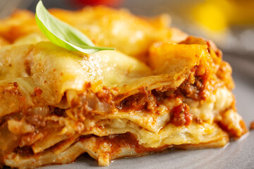 Tasty baked italian lasagne on casserole