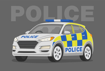 Isolated modern police car. Police suv car perspective front view. Flat vector illustration template.