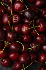Fresh sweet and sour dark red cherries, close up