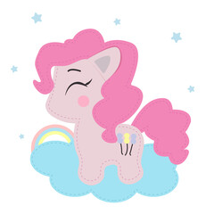 Obraz na płótnie Canvas cute pony on a cloud with a rainbow and stars