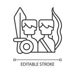 Multiplayer online battle arena game linear icon. Strategy genre with units. Digital battlefield. Thin line customizable illustration. Contour symbol. Vector isolated outline drawing. Editable stroke