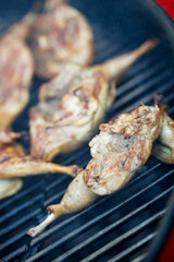 Grilled quail with corn, general serving. High quality photo