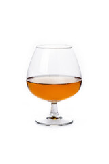 Cognac or whiskey drink isolated on white background