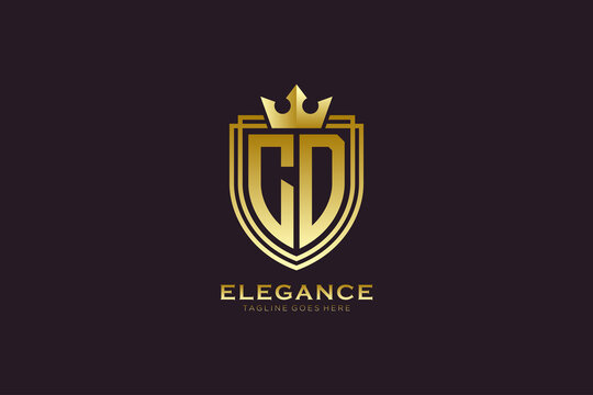 initial CD elegant luxury monogram logo or badge template with scrolls and royal crown - perfect for luxurious branding projects
