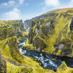 Fjadrargljufur canyon Iceland. Top tourism destination, good weather