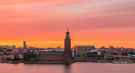 Stockholm City Hall Sunset - obrazy, fototapety, plakaty