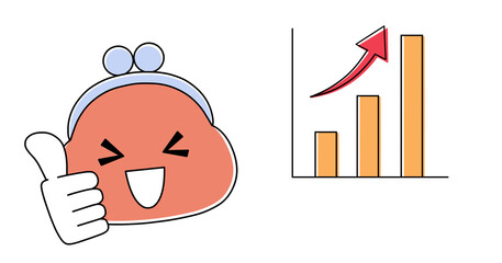 上昇のグラフにサムズアップするお財布ちゃん