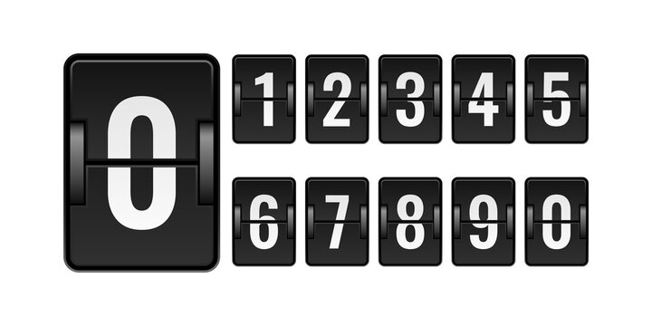 Scoreboard Mechanical. Numbers For Counter. Flipping Watch Panel Elements Kit. Isolated Square Board Set For Time Scoring. Automatic Countdown Equipment. Vector Clock Or Calendar Mockup