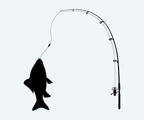 Fishing rod Printable Vector Illustration. Bass fish with rod club emblem. Fishing theme vector illustration. Fishing Clipart, Fishing rod Symbol, icon