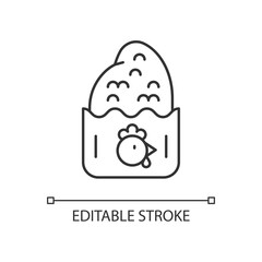 Fototapeta premium Crispy chicken cutlet linear icon. Breading bird meat. Savory snack. Thin line customizable illustration. Contour symbol. Vector isolated outline drawing. Editable stroke