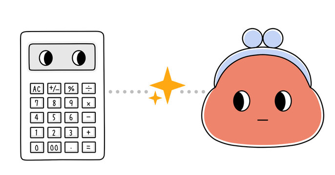計算機と見つめあうお財布ちゃん