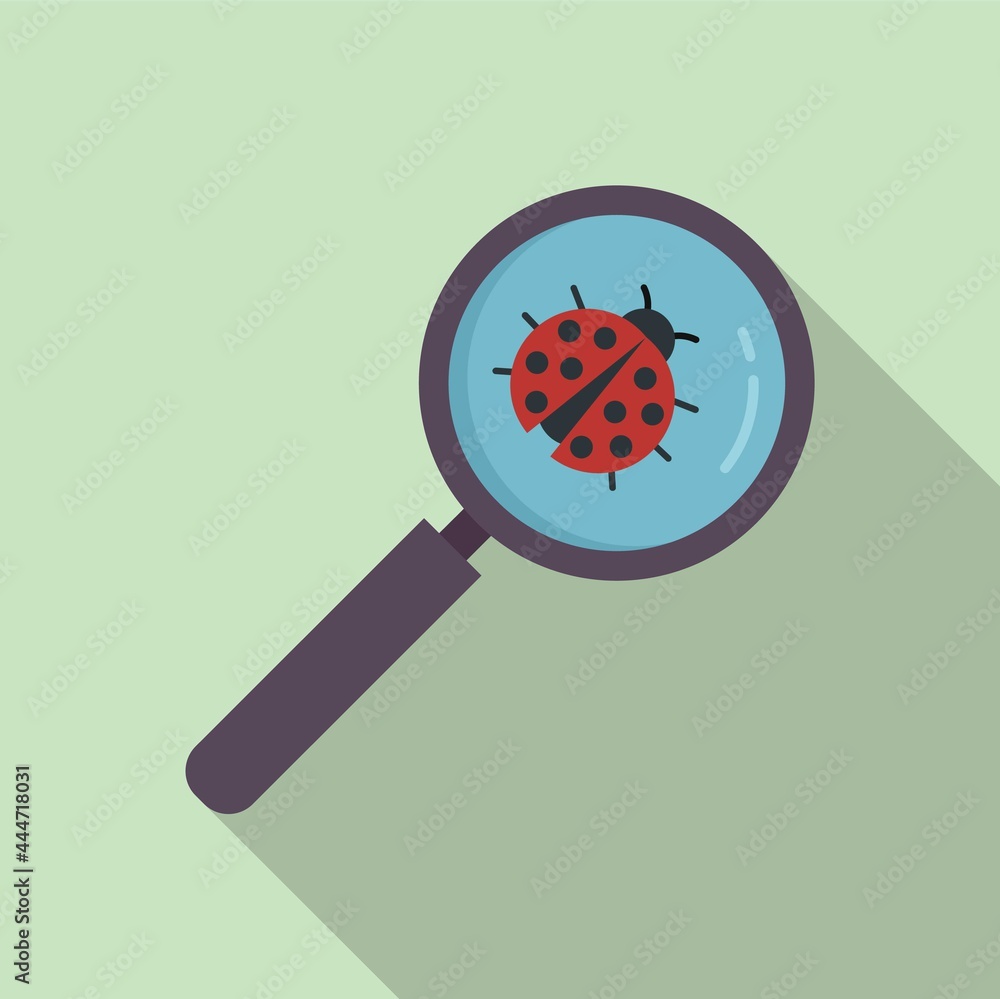 Poster search pc bug icon flat vector. computer code