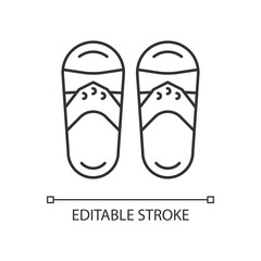 Taiwanese slippers linear icon. Traditional walking shoes. Warm weather feet protection. Thin line customizable illustration. Contour symbol. Vector isolated outline drawing. Editable stroke