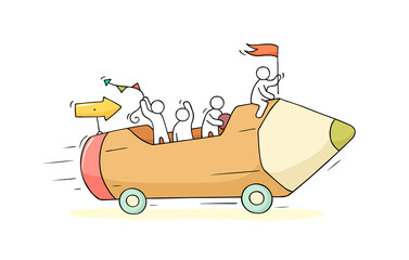 working little people with pencil.