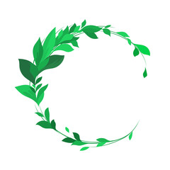 Round frame with leaves. Vector leaves on a white background. Summer spring element or logo blank