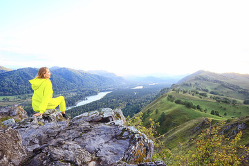 female meditation mountains, nature landscape summer