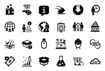 Vector Set of Business icons related to Waiting, Ice cream and Partnership icons. Development plan, 360 degree and Accepted payment signs. Anti-dandruff flakes, Open box and Quick tips. Vector