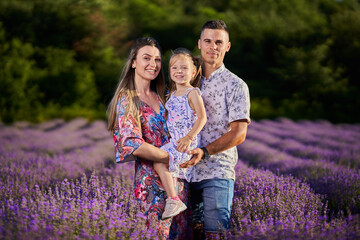 Happy family in lavender field