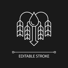 Crop shortage due to water resources lack white linear icon for dark theme. Agricultural threat. Thin line customizable illustration. Isolated vector contour symbol for night mode. Editable stroke