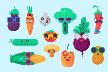 Organic food emoji emotion collection set vector