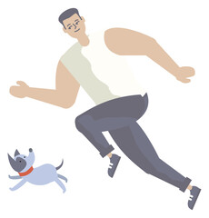 Cartoon Character Men Flat Style Simple Modern Playing with Little Cute Dog Puppy