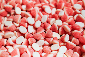 Many red and white jelly candies