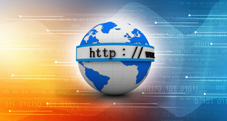 3d rendering https WWW sign on globe
