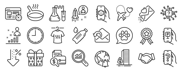 Set of Business icons, such as Frying pan, Startup, Time icons. Help app, Gift box, Artificial intelligence signs. Winner ribbon, Data analysis, Dry t-shirt. Buildings, Accounting report. Vector