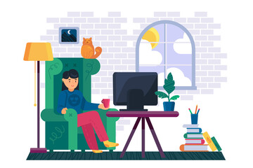 Girl watching television channel at home vector