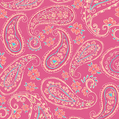 Elegant Pink Paisley Pattern - obrazy, fototapety, plakaty